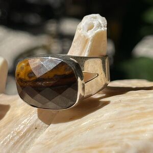 Jay King Desert Rose Tigers Eye Sterling Silver Cabochon Ring
